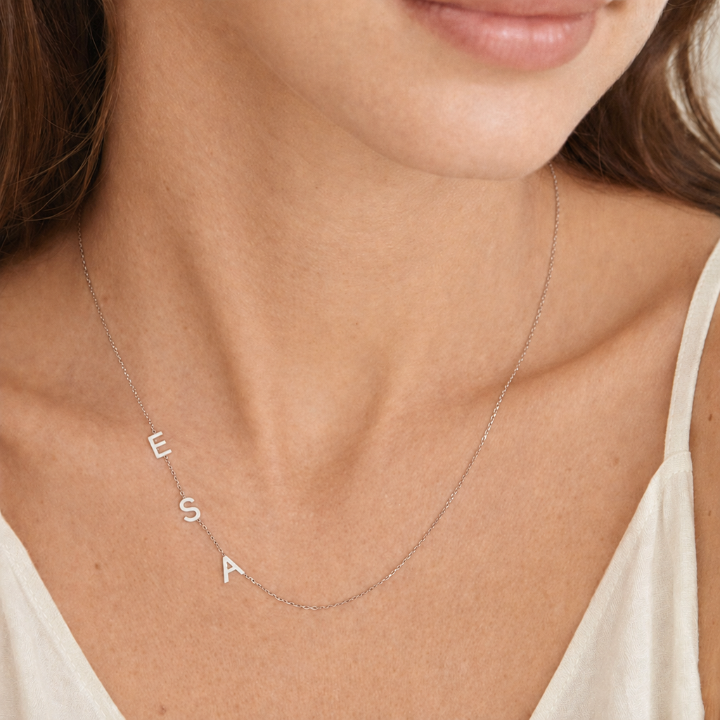 Personalized Sideways Initial Necklace (1–10 Letters) – Custom Family Necklace (Copy)