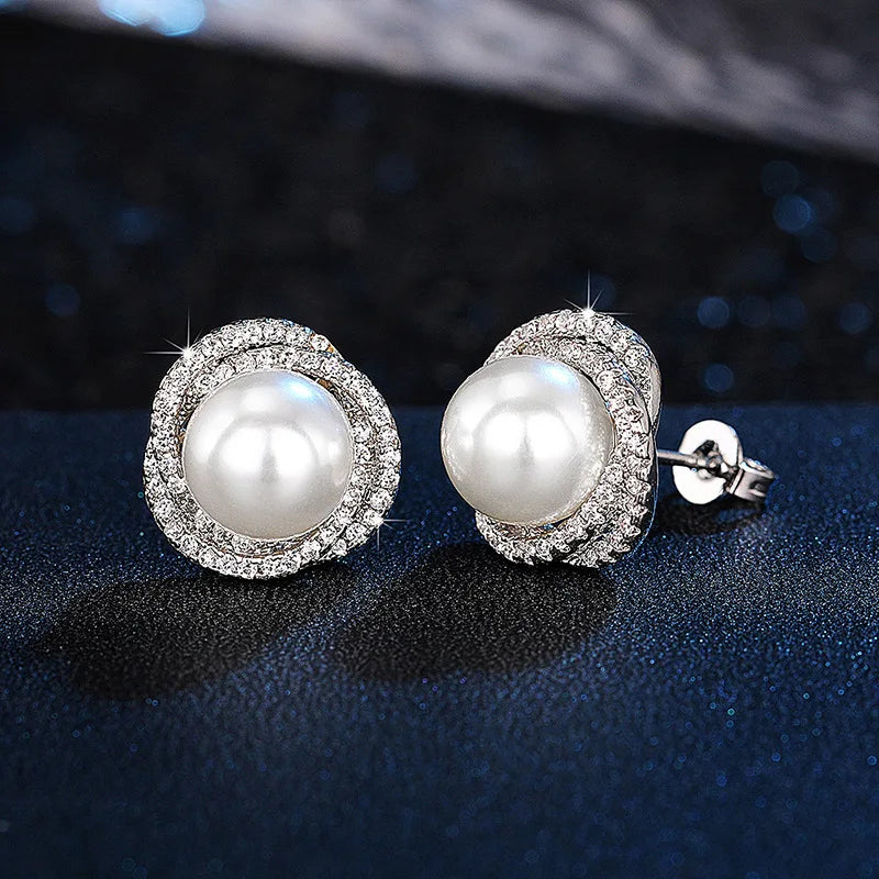 Radiant Pearl Halo Stud Earrings