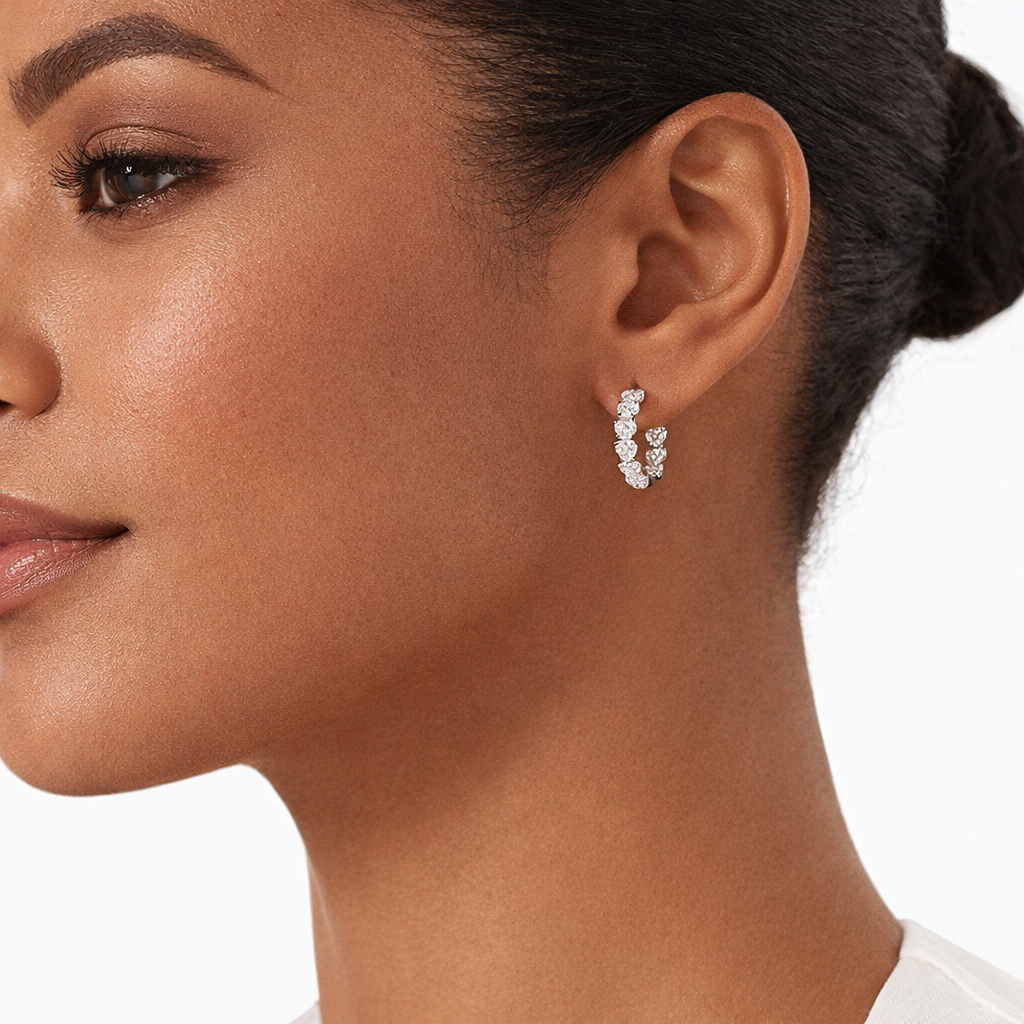 Heart Pavé Hoop Earrings in S925 Sterling Silver