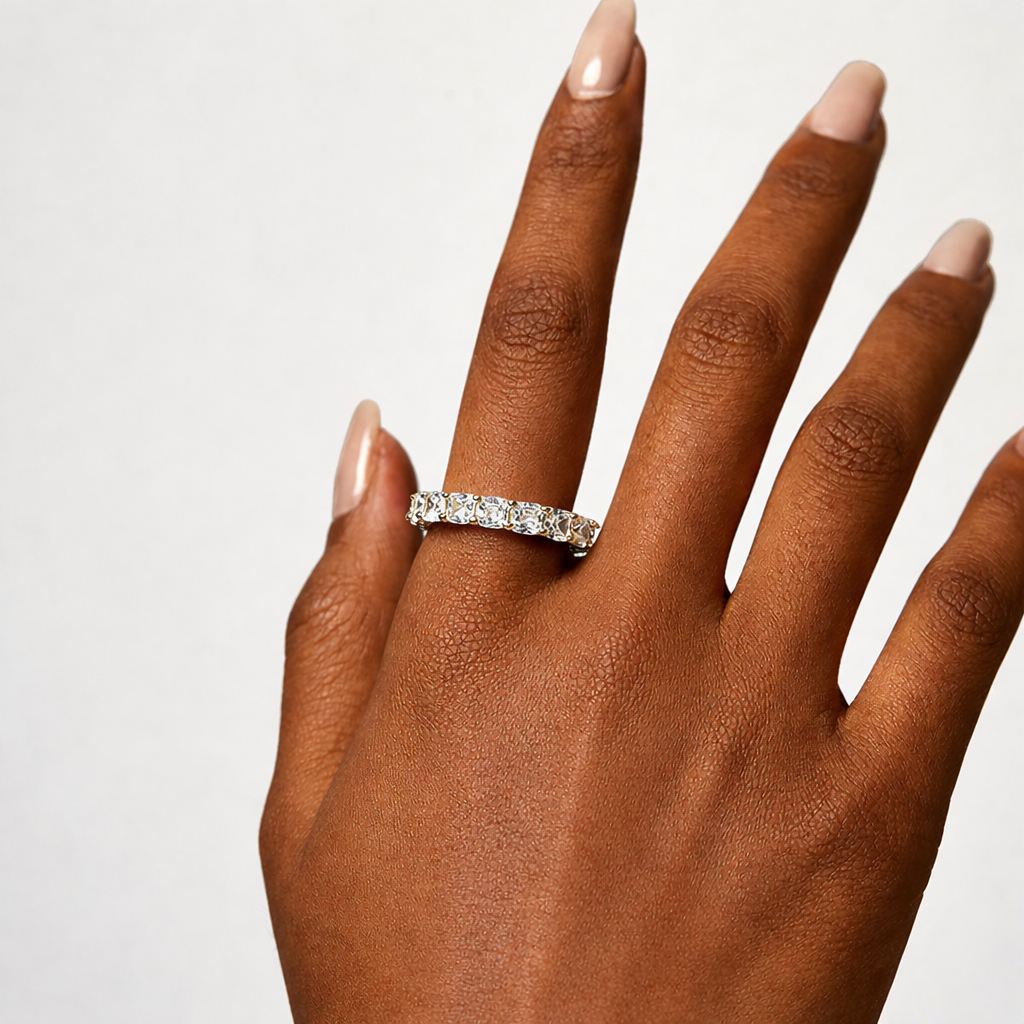 Cushion Cut Eternity S925 Sterling Silver Band Ring