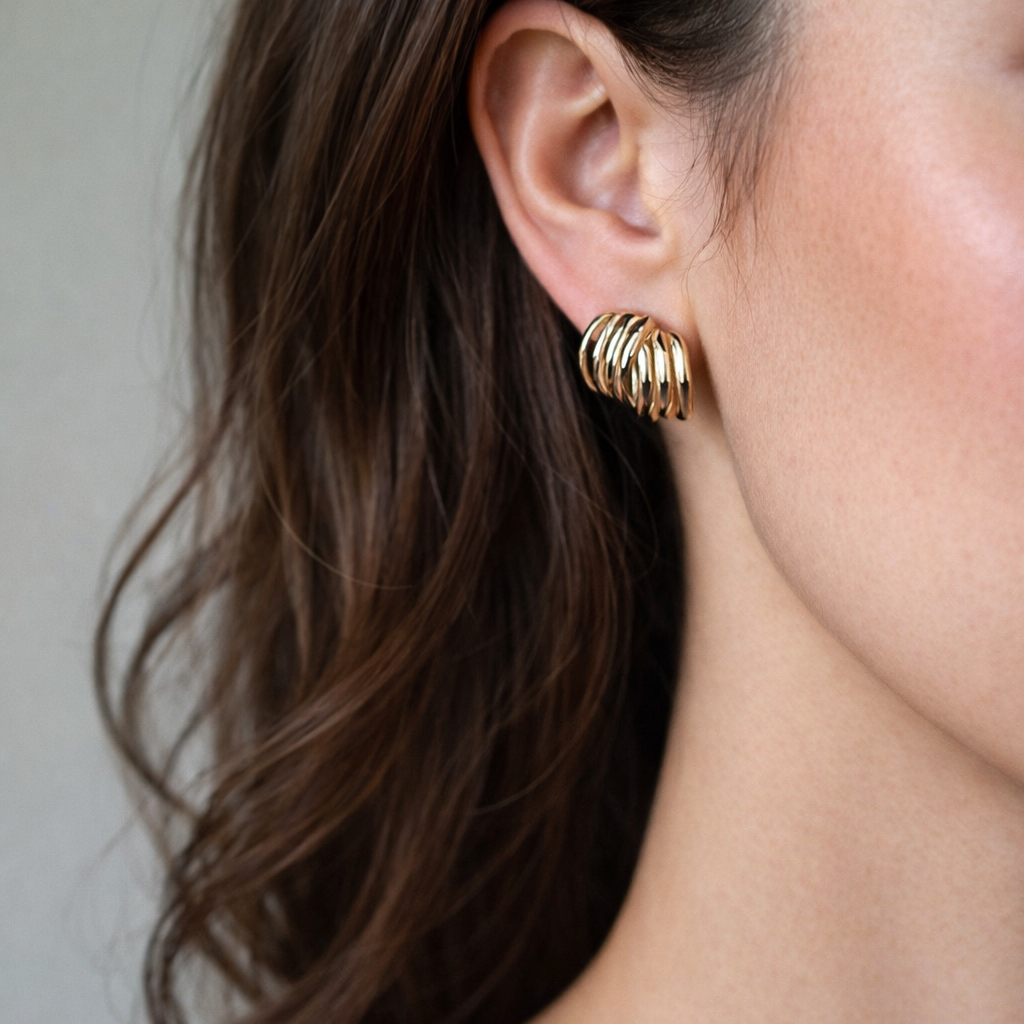 Triple-Strand Sculptural Stud Earrings in S925 Sterling Silver