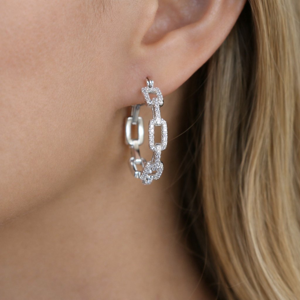 Interlocking Chain Hoop Earrings in 925 Sterling Silver