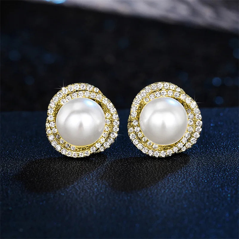 Radiant Pearl Halo Stud Earrings