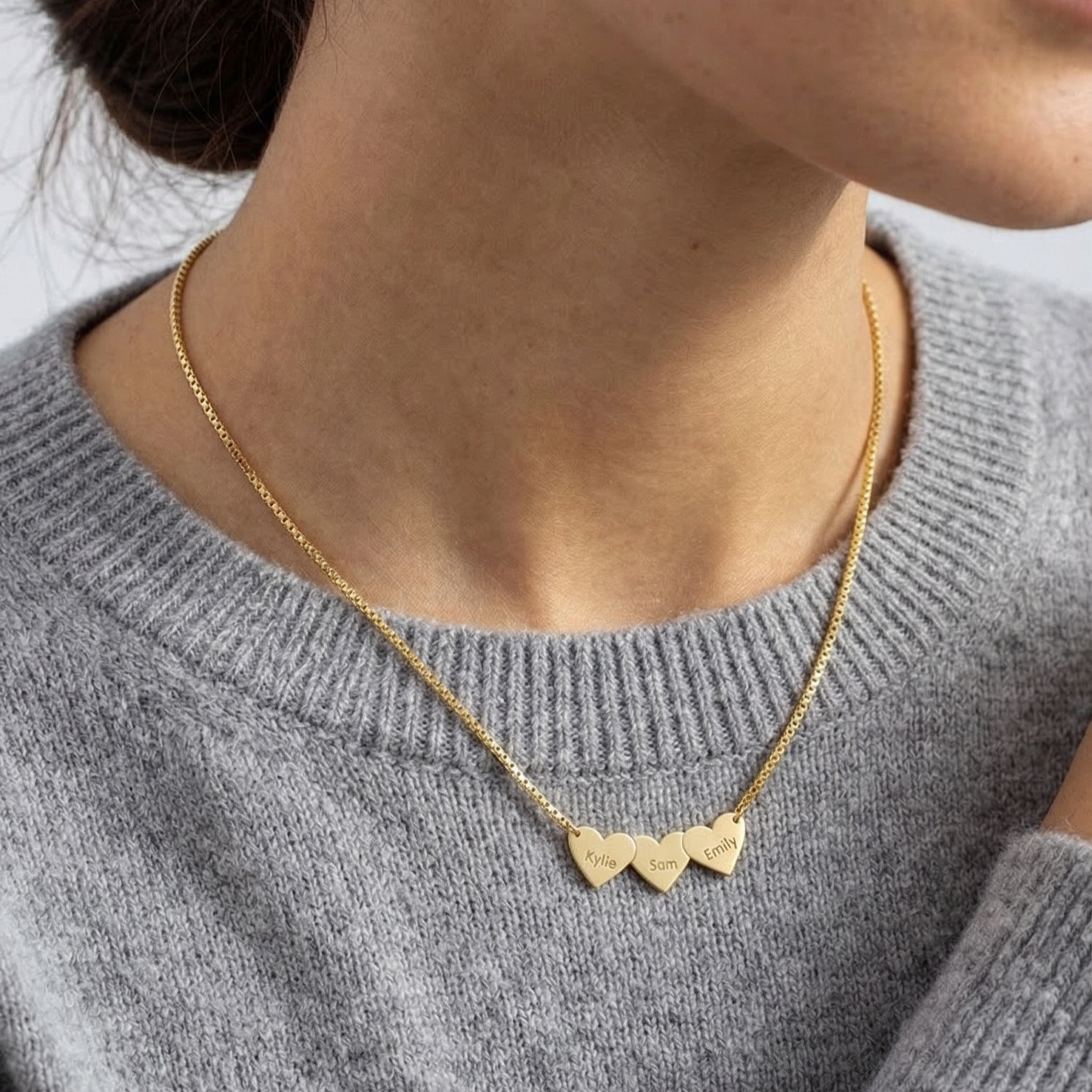 Personalized Multiple Heart Name Necklace (1-7 Hearts)