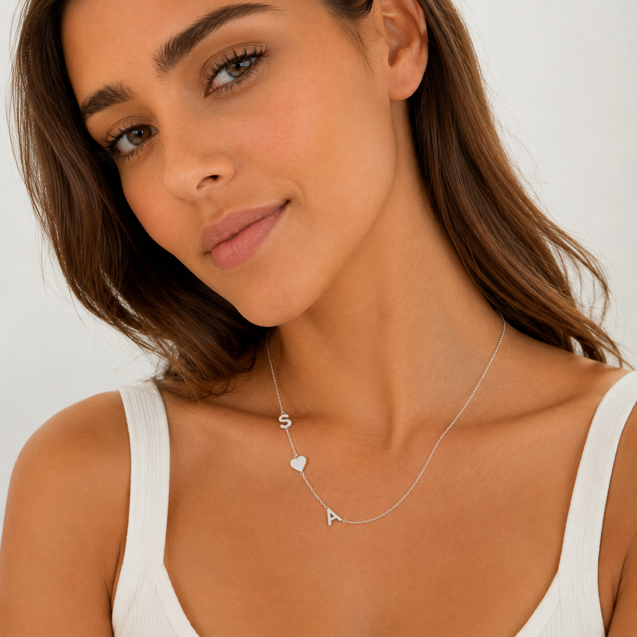 Personalized Sideways Initial Necklace with Heart (1–6 Letters)
