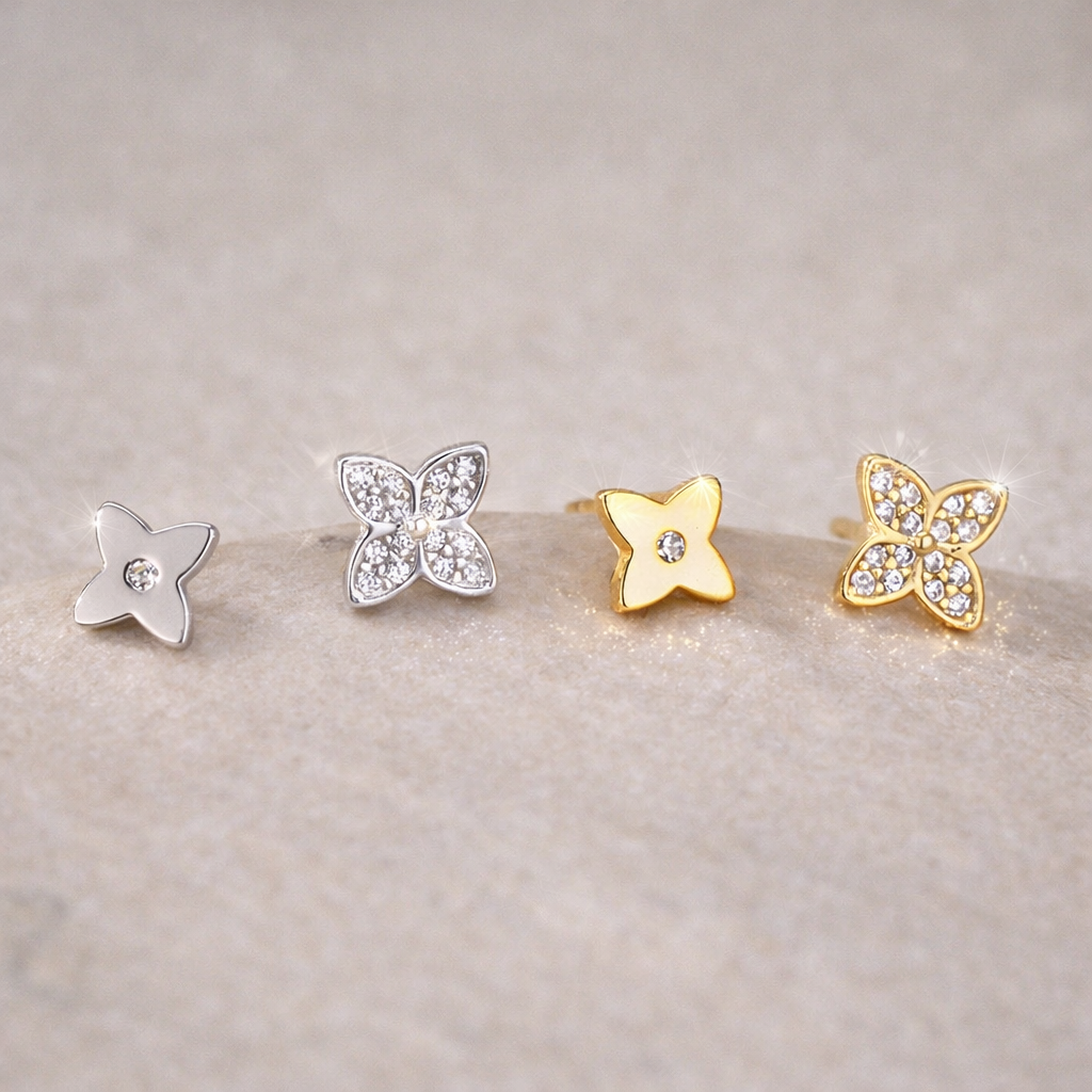 Four-Leaf Clover Pavé Stud Earrings