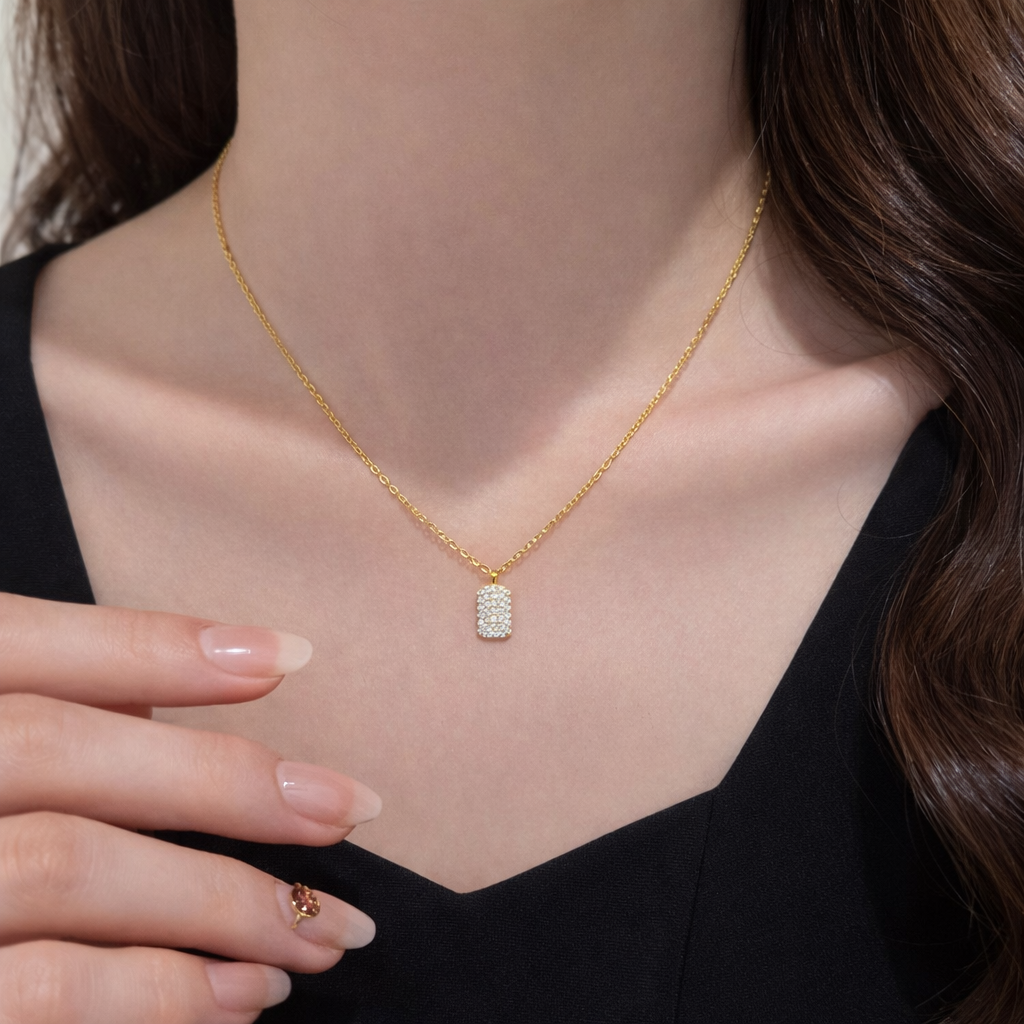 Square Pavé Necklace in 925 Sterling Silver