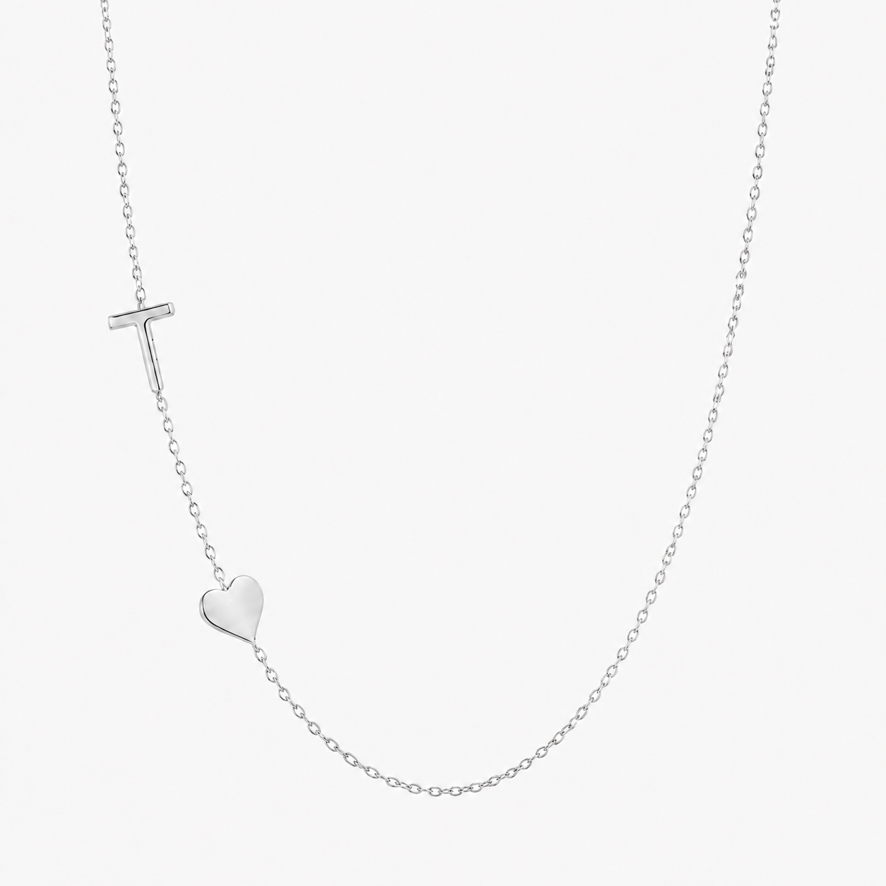 Personalized Sideways Initial Necklace with Heart (1–6 Letters)