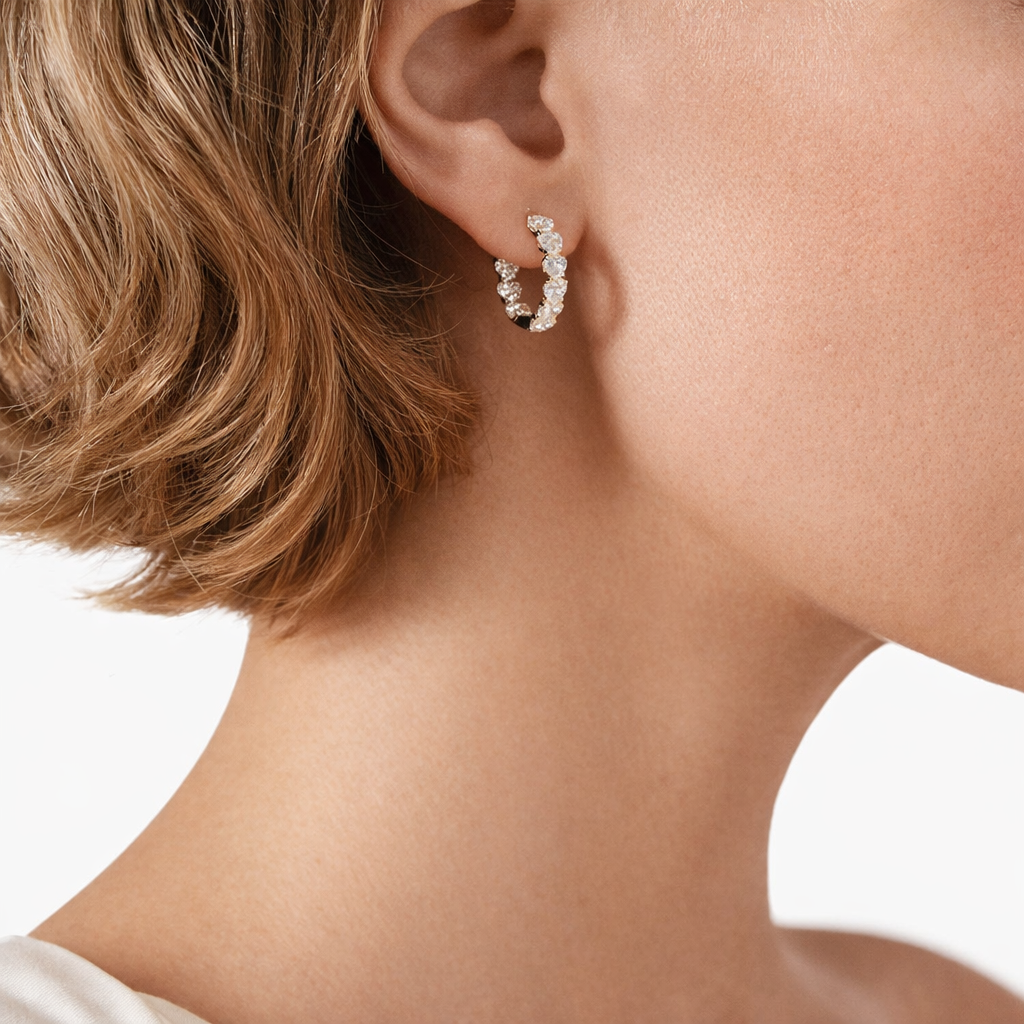 Heart Pavé Hoop Earrings in S925 Sterling Silver