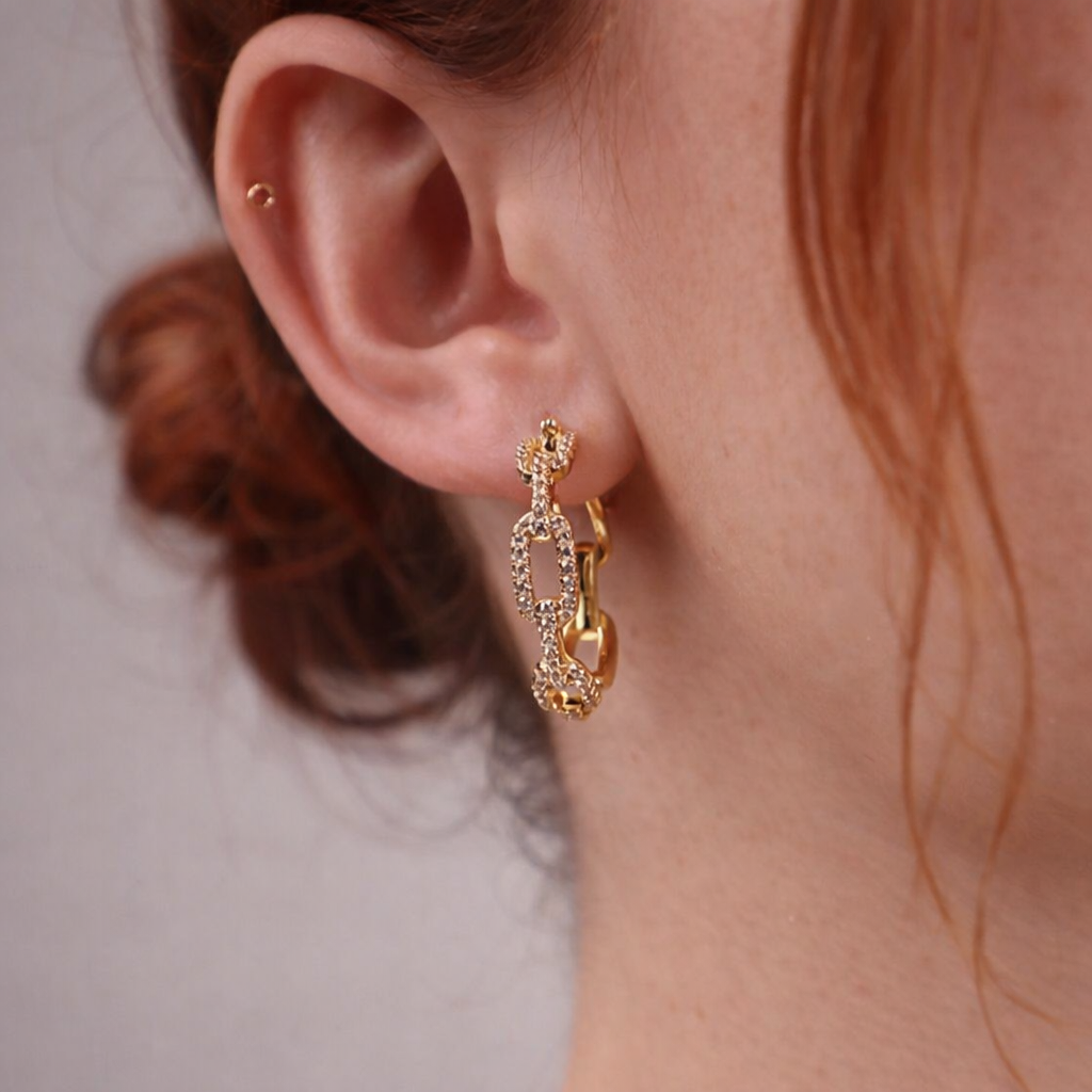 Interlocking Chain Hoop Earrings in 925 Sterling Silver