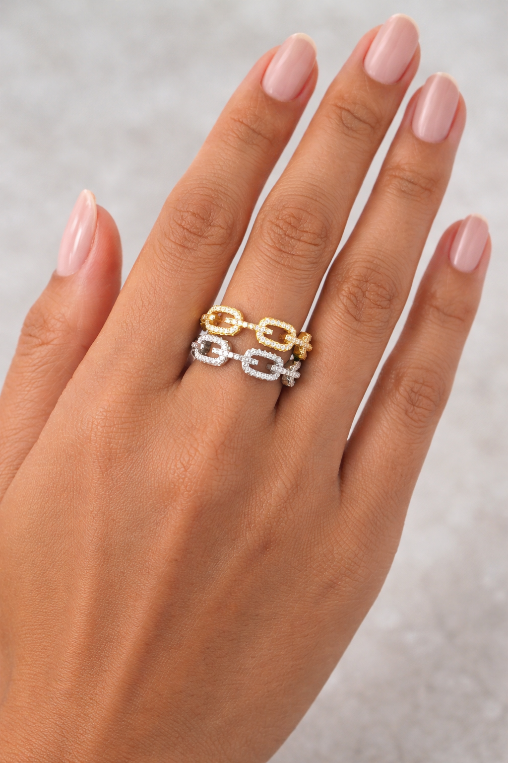Aurelia Pavé Chain Ring in S925 Sterling Silver