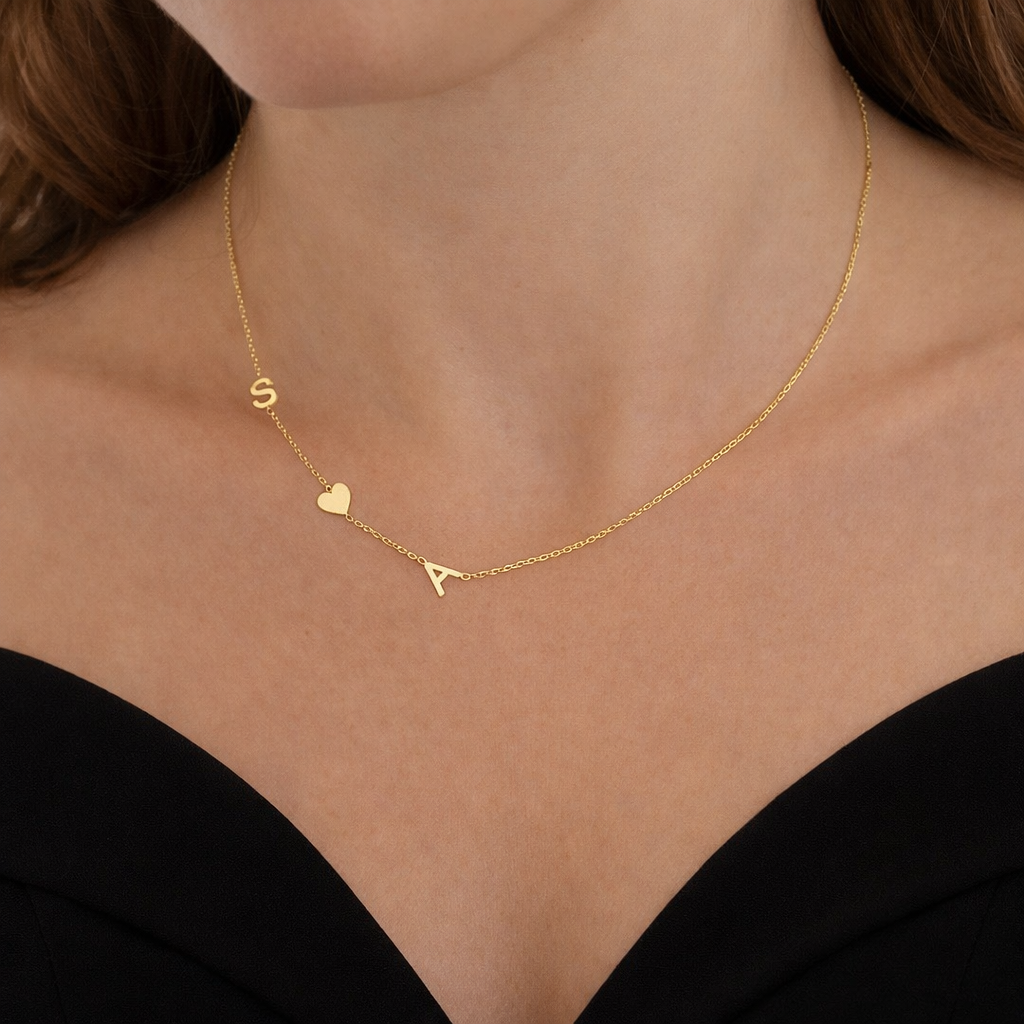 Sideways Initial Letter Solid Heart Necklace