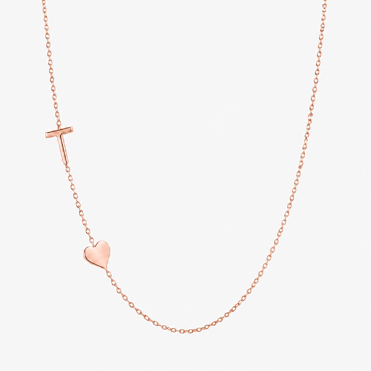 Personalized Sideways Initial Necklace with Heart (1–6 Letters)