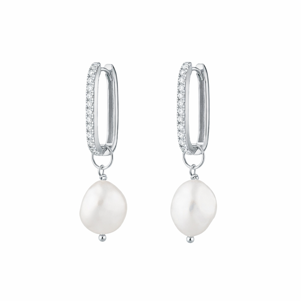 U-Shaped Pearl Drop Earrings in S925 Sterling Silver