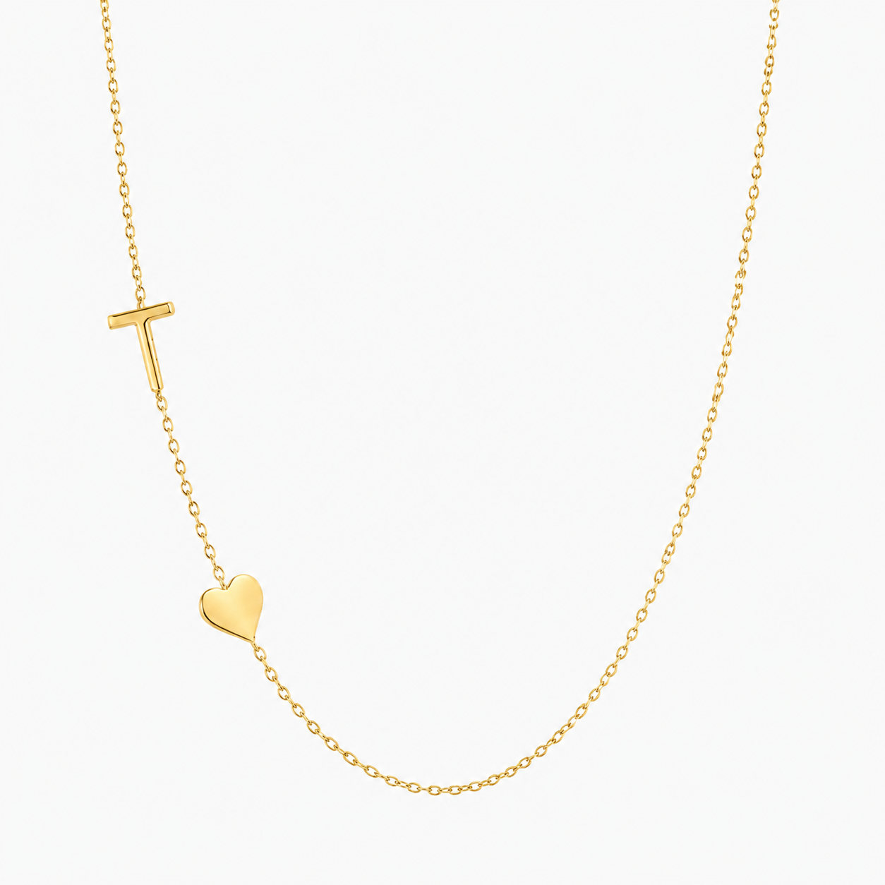Personalized Sideways Initial Necklace with Heart (1–6 Letters)