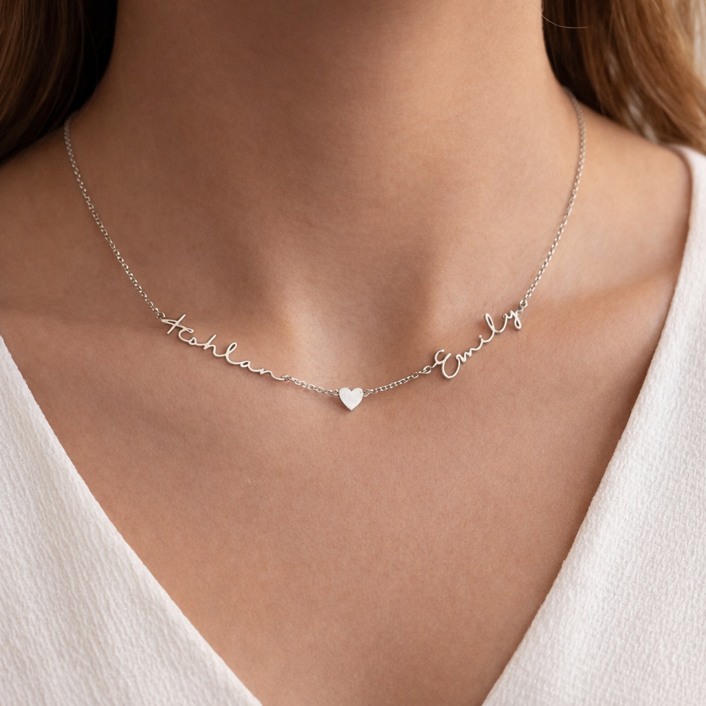 Personalized Two Name Necklace with Heart