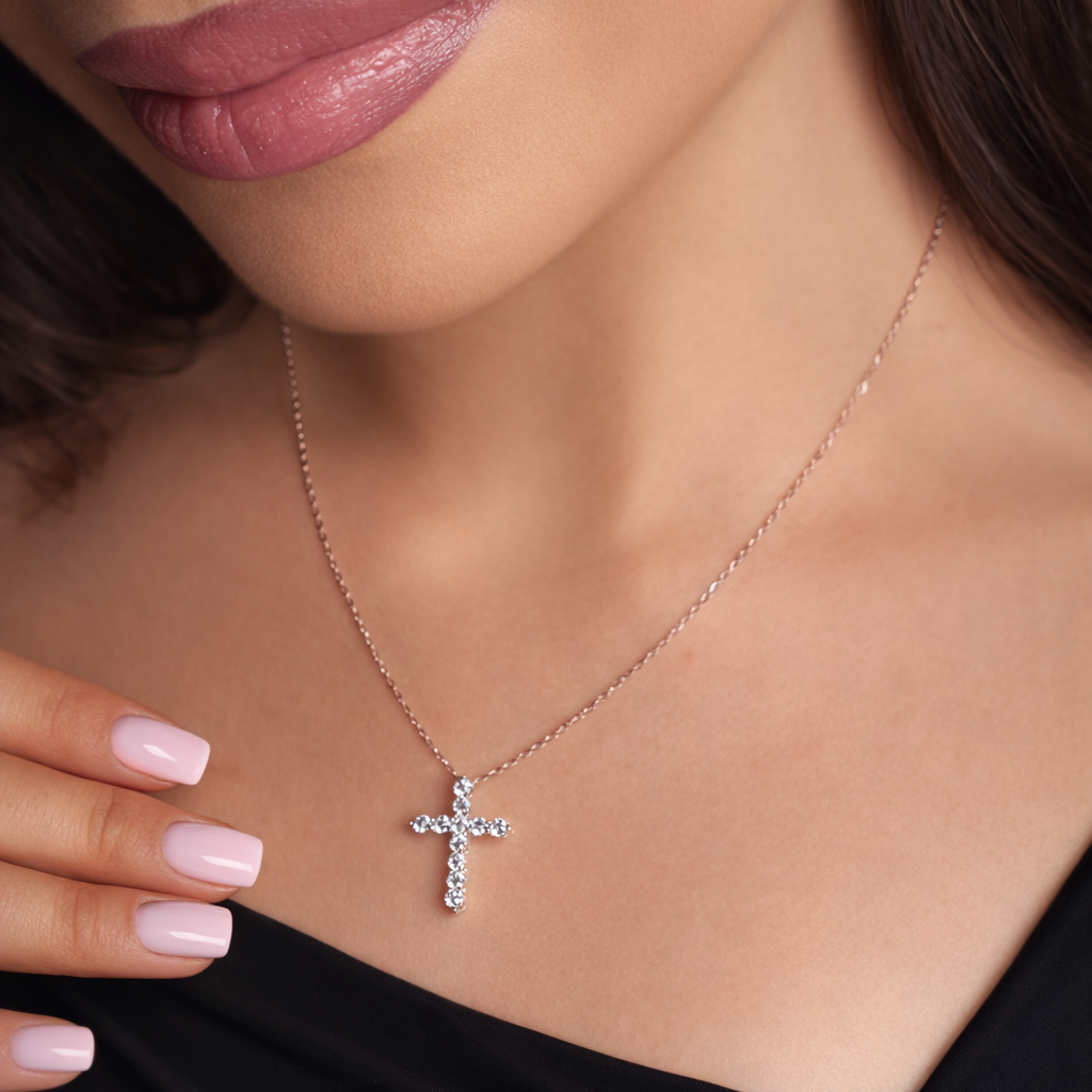 Celeste Moissanite Cross Necklace in 925 Sterling Silver