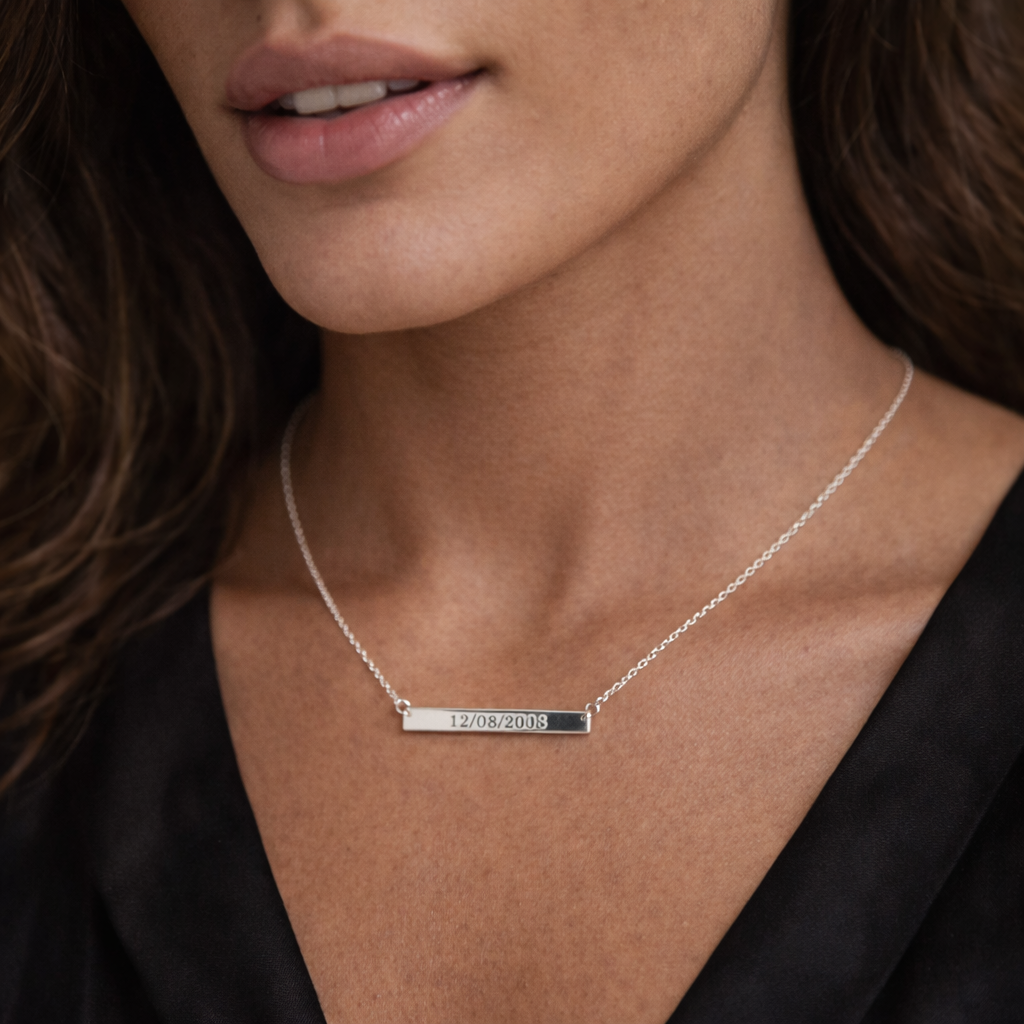 Engraved Bar Name S925 Silver Necklace