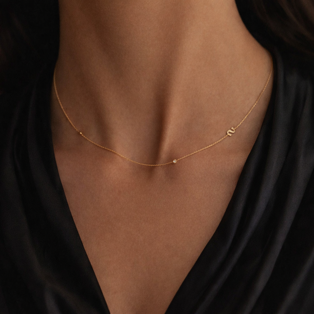 Sideways Pave Single Letter S925 Silver Necklace