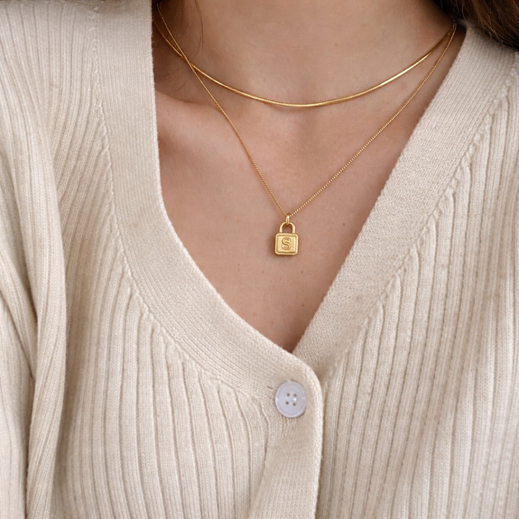 Padlock Initial 925 Sterling Silver Necklace
