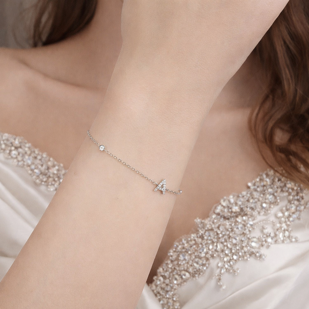 Double Crystal Letter S925 Sterling Silver Bracelet