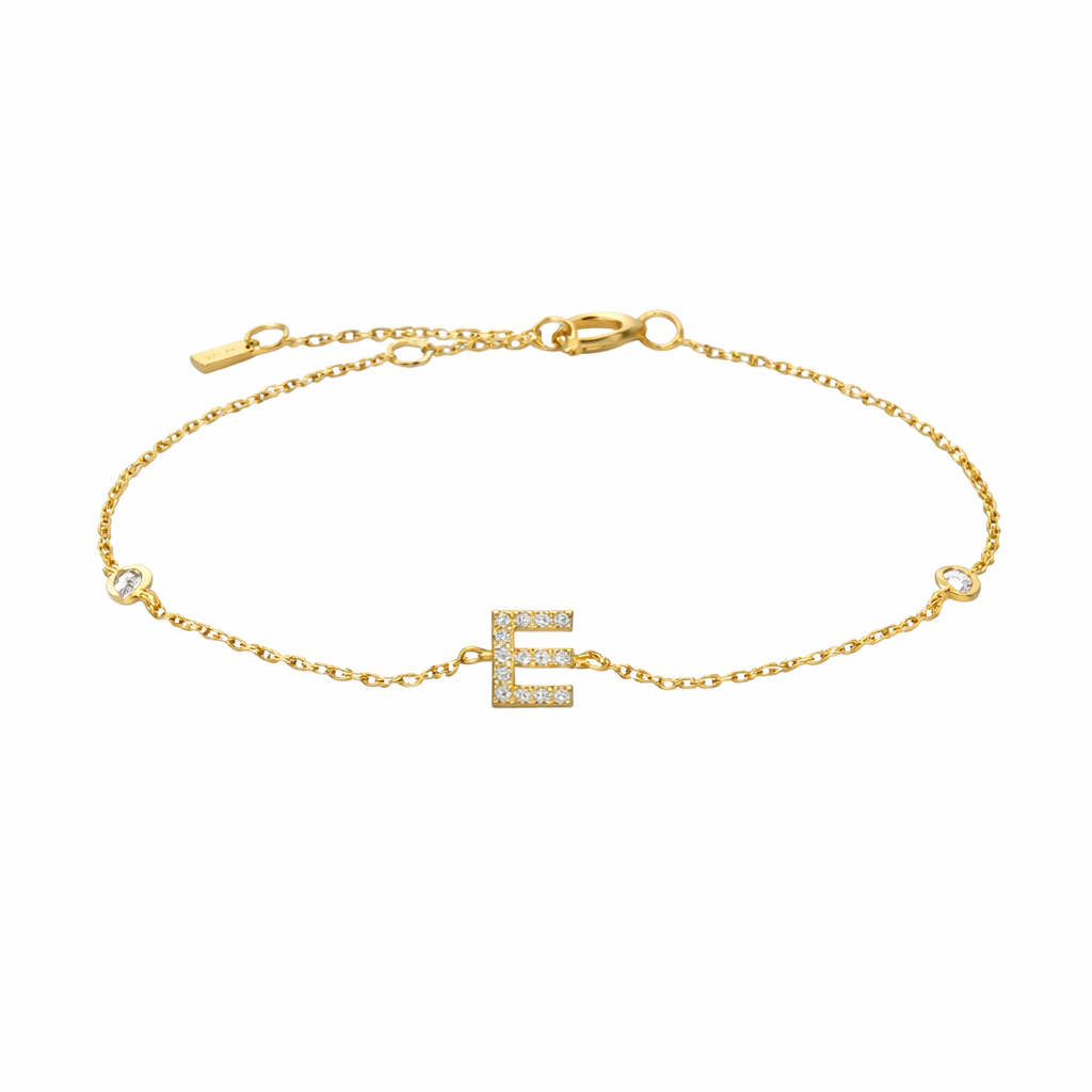 Double Crystal Letter S925 Sterling Silver Bracelet