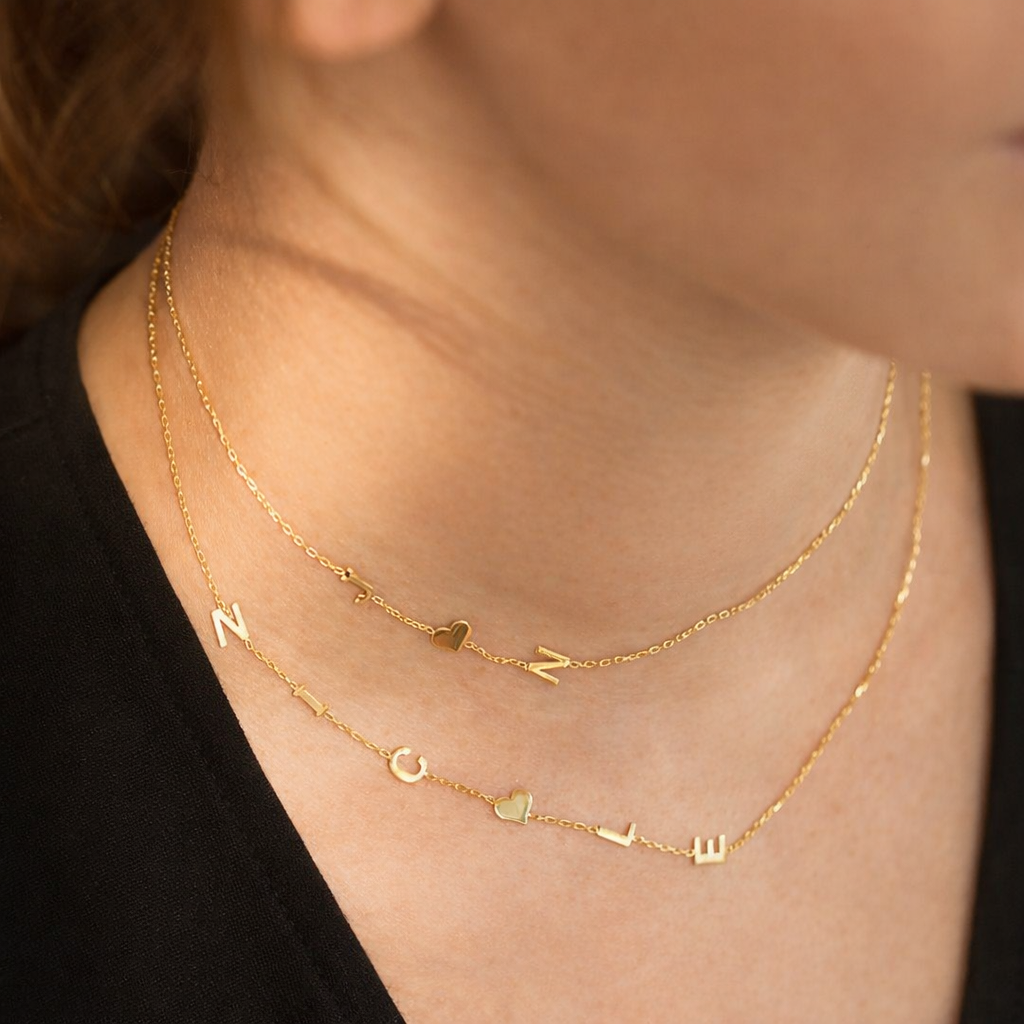 Sideways Initial Letter Solid Heart Necklace
