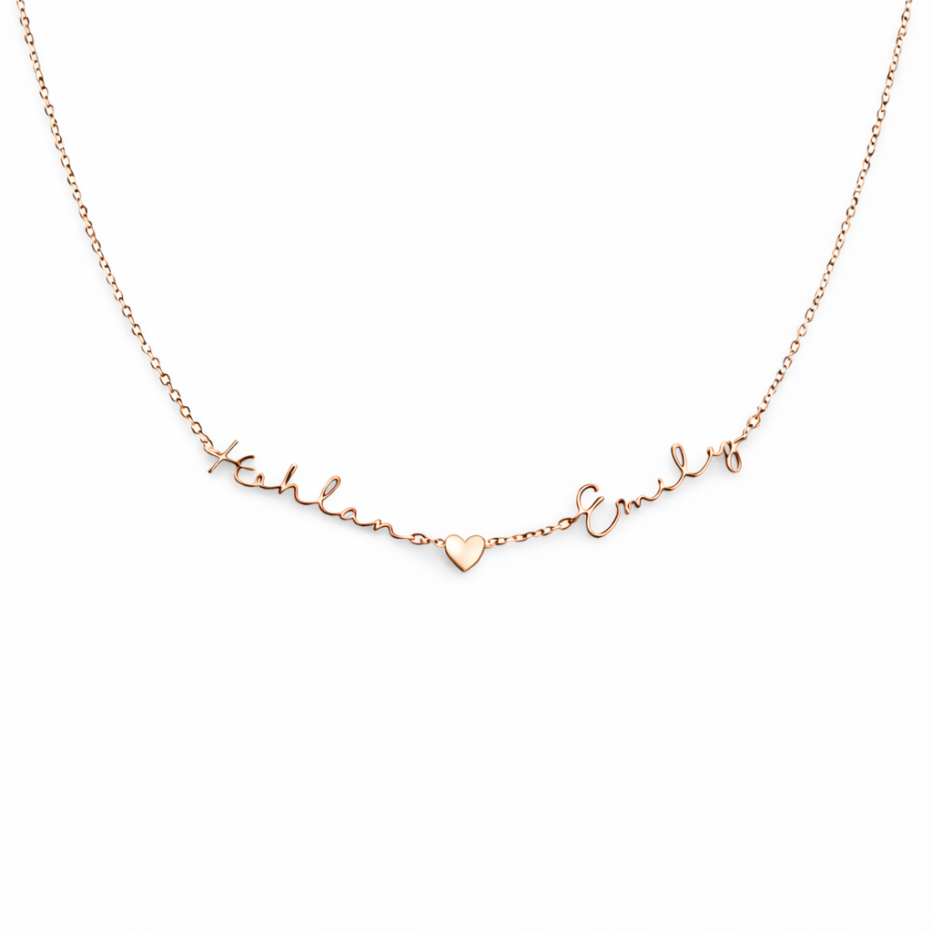 Personalized Two Name Necklace with Heart
