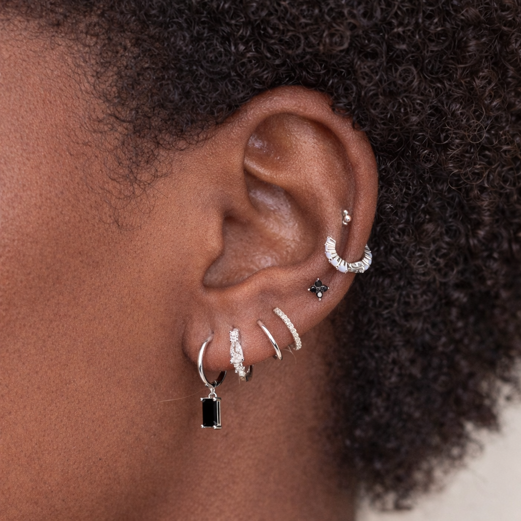 Opal 925 Sterling Silver Huggie Hoop Earrings