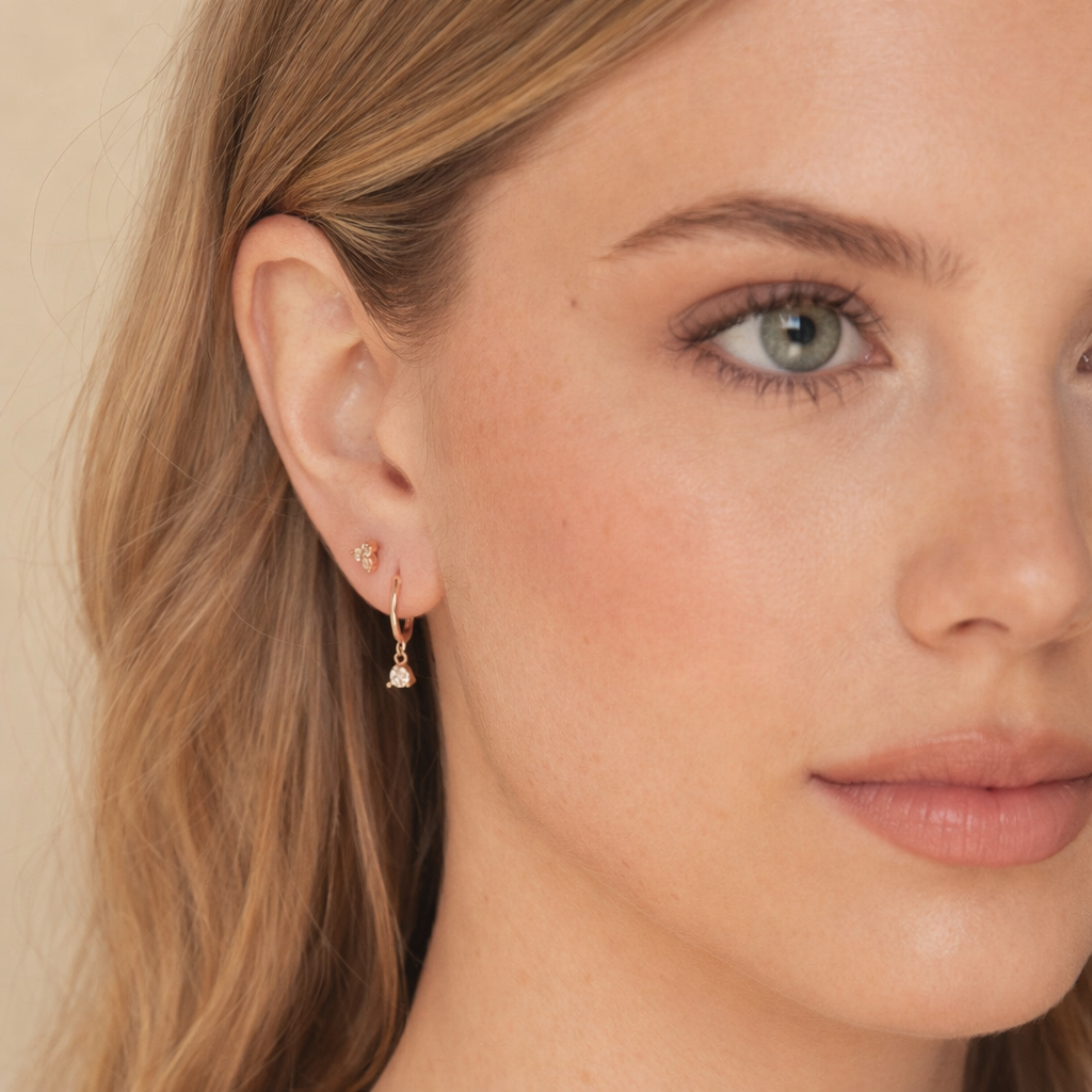 Solitaire 925 Sterling Silver Hoop Huggie Earrings