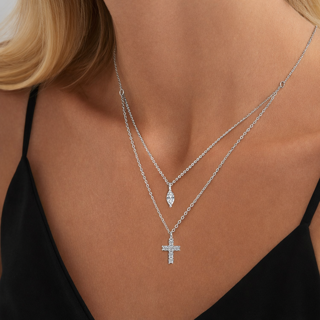Double-Layer Cross Necklace in S925 Sterling Silver