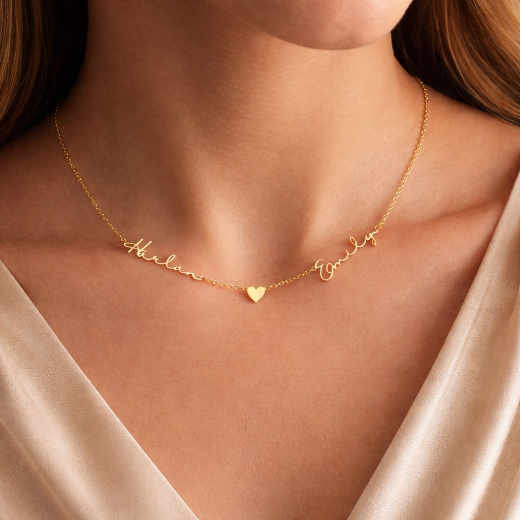 Personalized Two Name Necklace with Heart