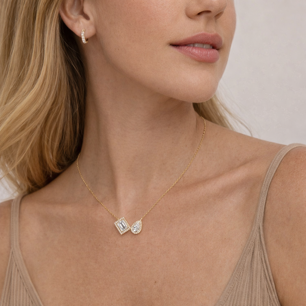 925 Sterling Silver Moissanite Geometric Necklace