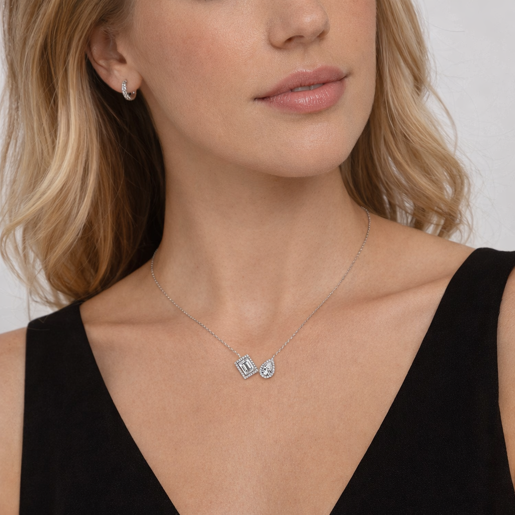 925 Sterling Silver Moissanite Geometric Necklace