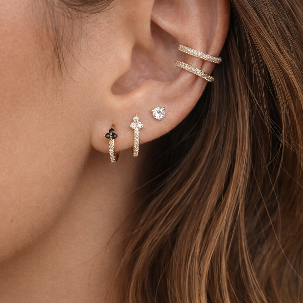 Clover S925 Sterling Silver Sparkle Hoop Earrings