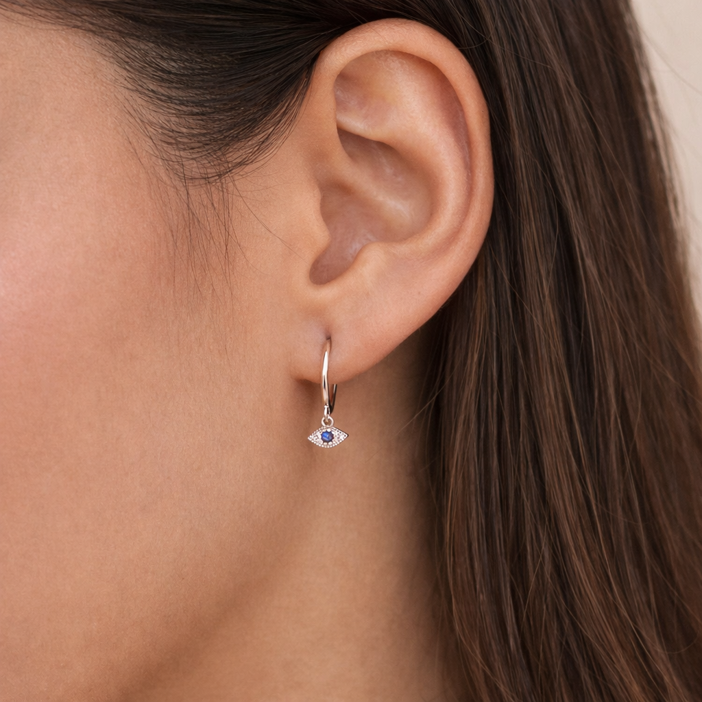 Evil Eye Pave S925 Sterling Silver Earrings