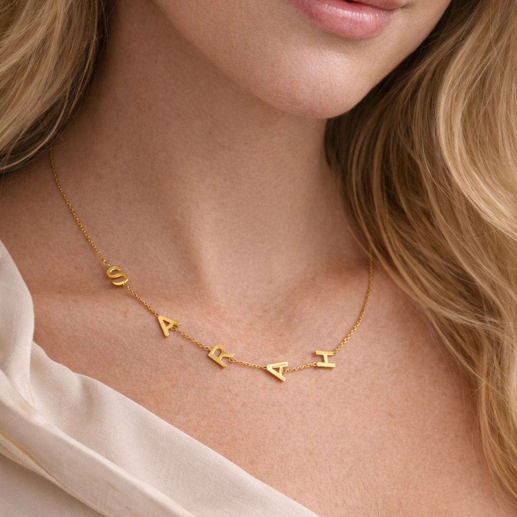Sideways Multiple Initial Letter Necklace (1-10 Letters)