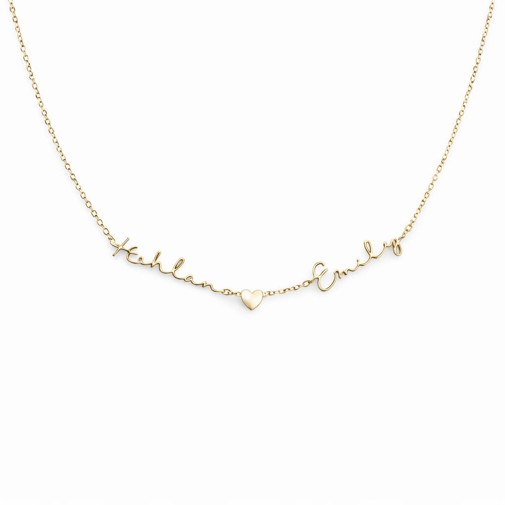 Personalized Two Name Necklace with Heart