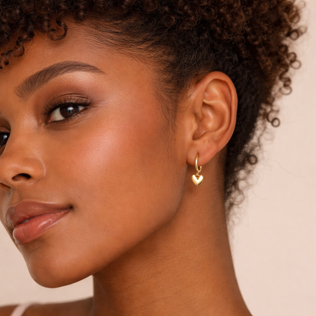 Heart Huggie 925 Sterling Silver Hoop Earrings