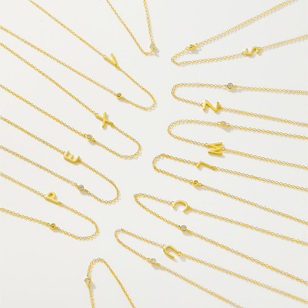 Sideways Pave Single Letter S925 Silver Necklace