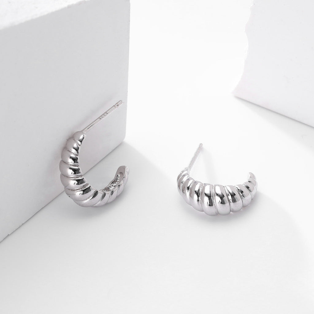 Croissant Huggie Stud 925 Sterling Silver Earrings