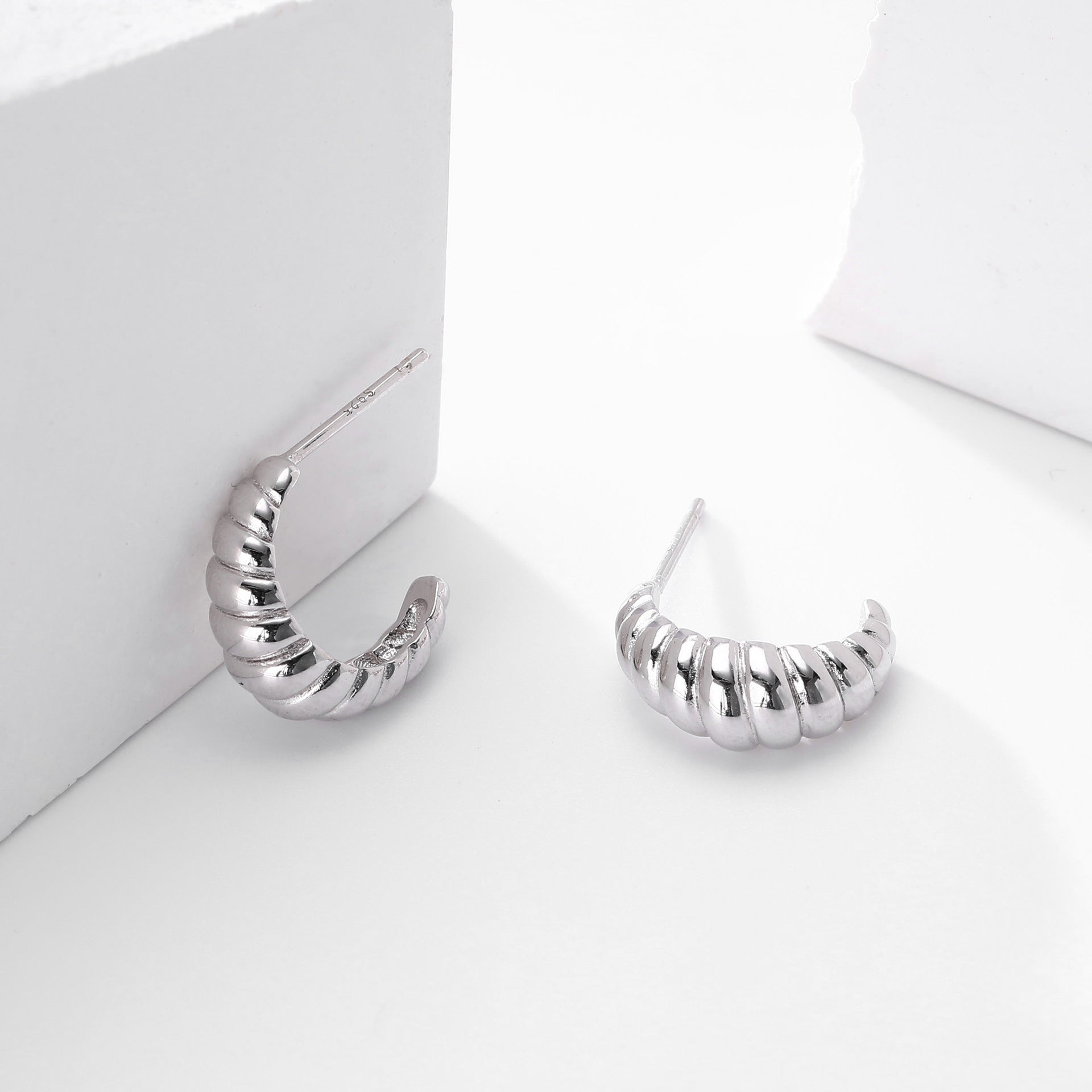 Croissant Huggie Stud 925 Sterling Silver Earrings