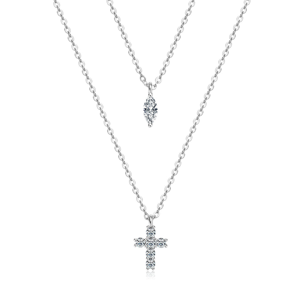 Double-Layer Cross Necklace in S925 Sterling Silver