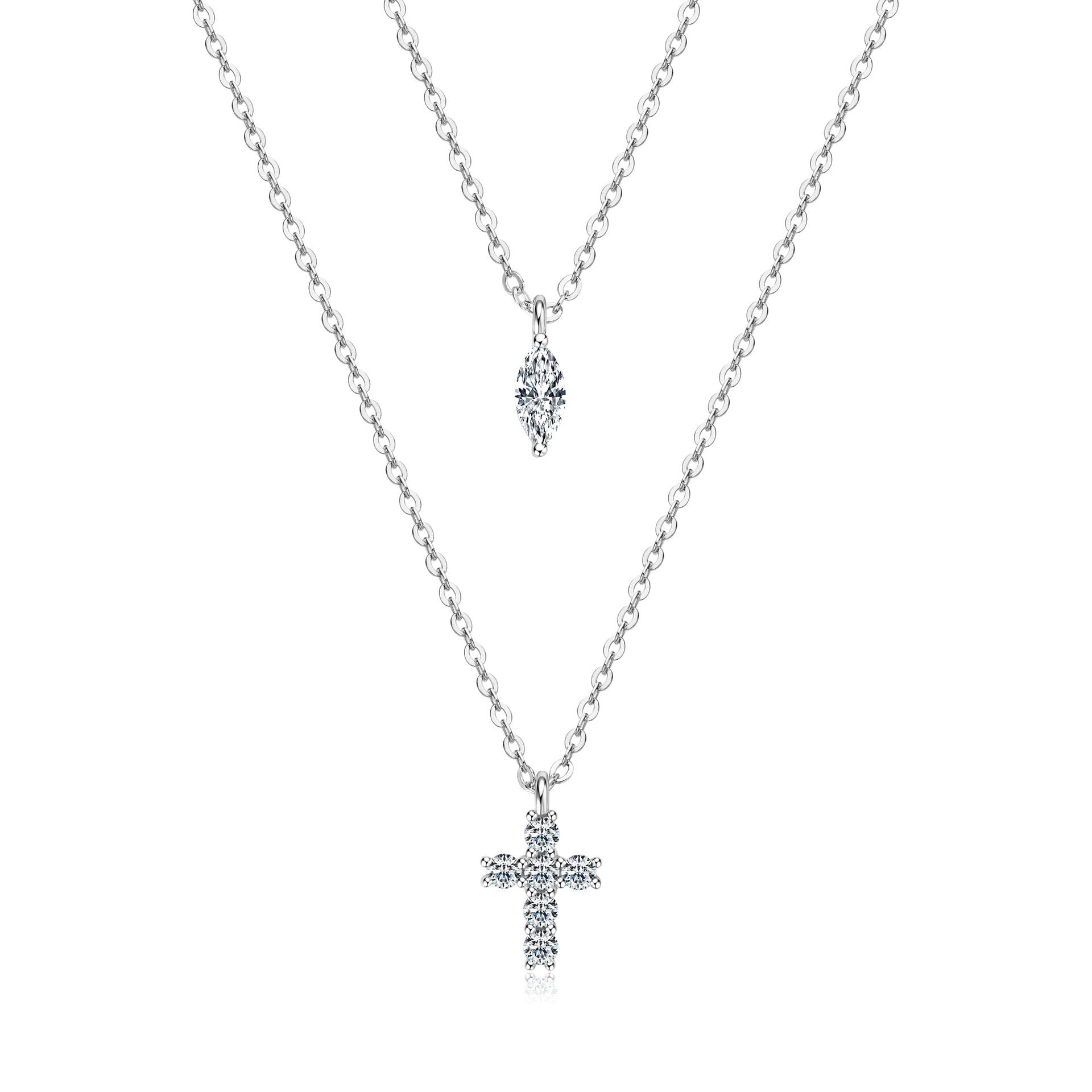 Double-Layer Cross Necklace in S925 Sterling Silver