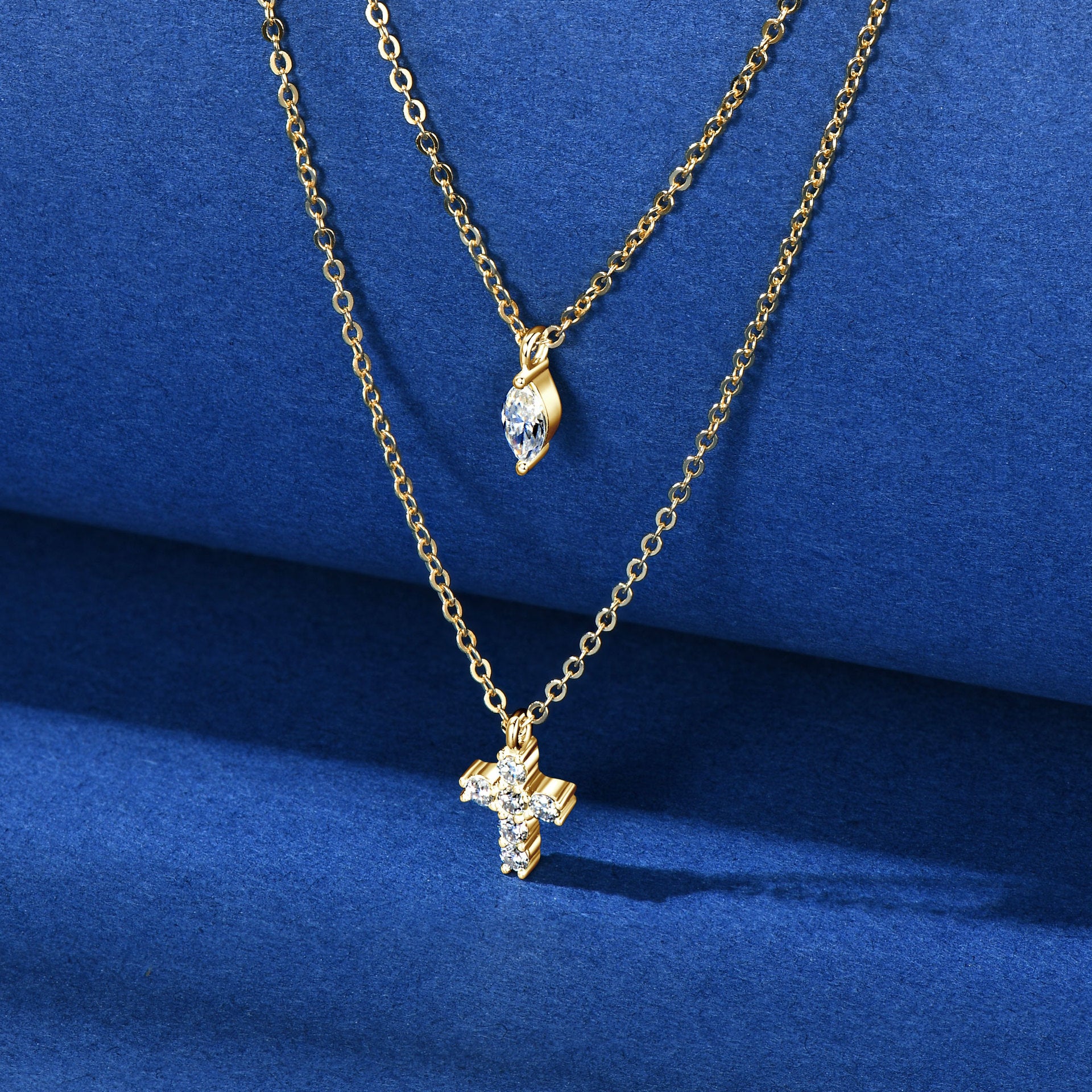 Double-Layer Cross Necklace in S925 Sterling Silver