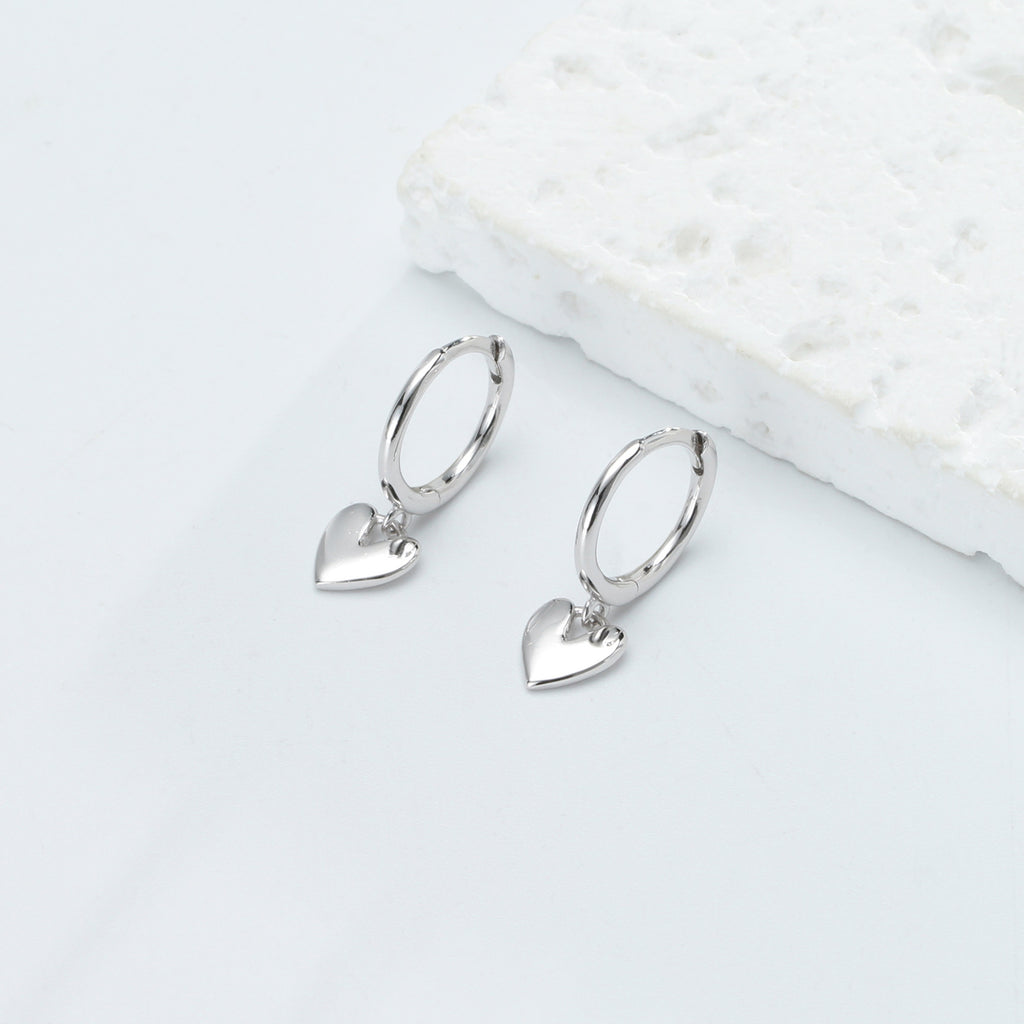 Heart Huggie 925 Sterling Silver Hoop Earrings
