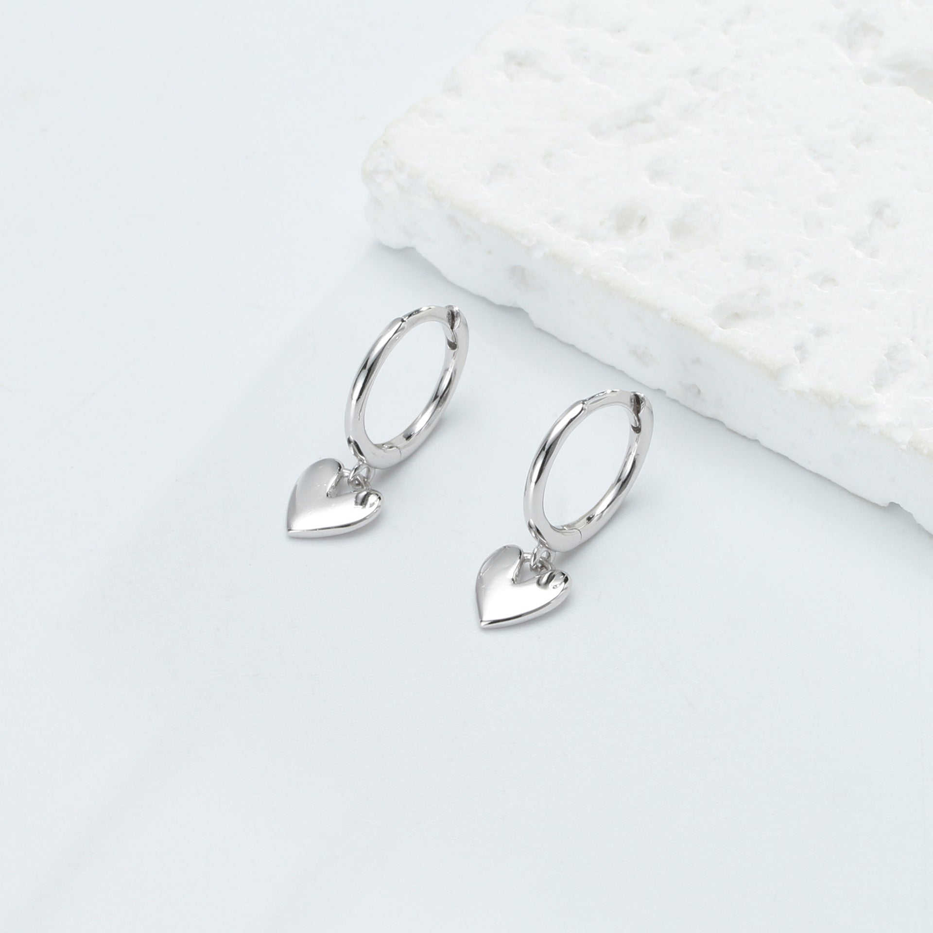 Heart Huggie 925 Sterling Silver Hoop Earrings