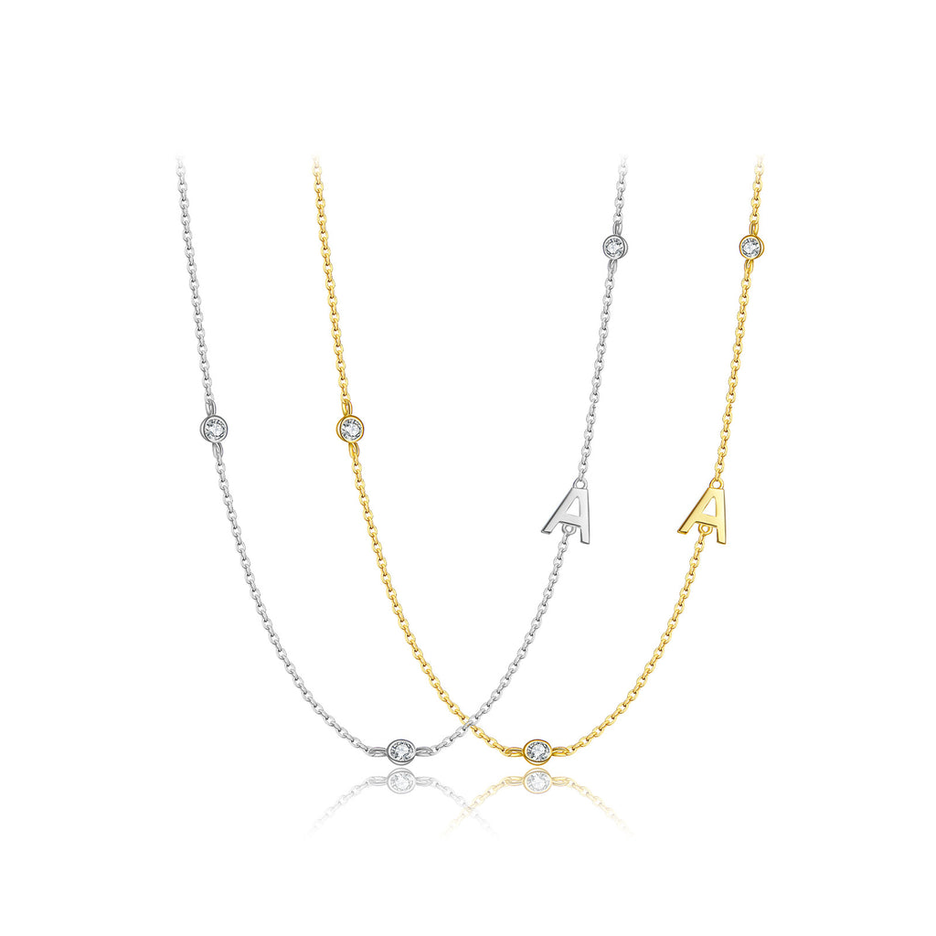 Sideways Pave Single Letter S925 Silver Necklace