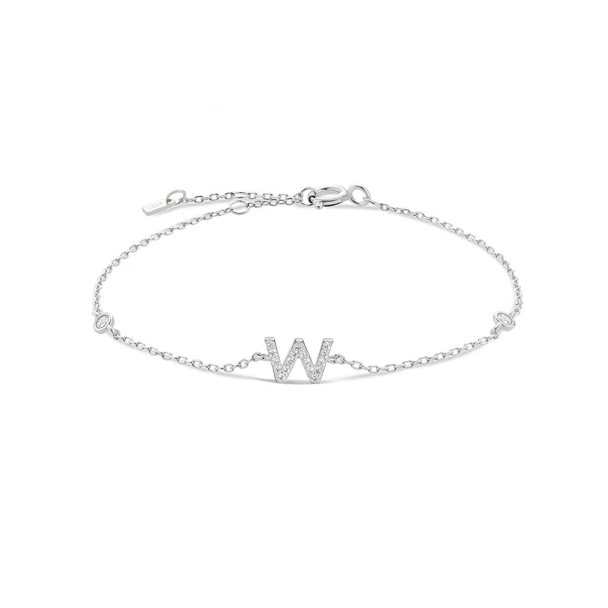 Double Crystal Letter S925 Sterling Silver Bracelet