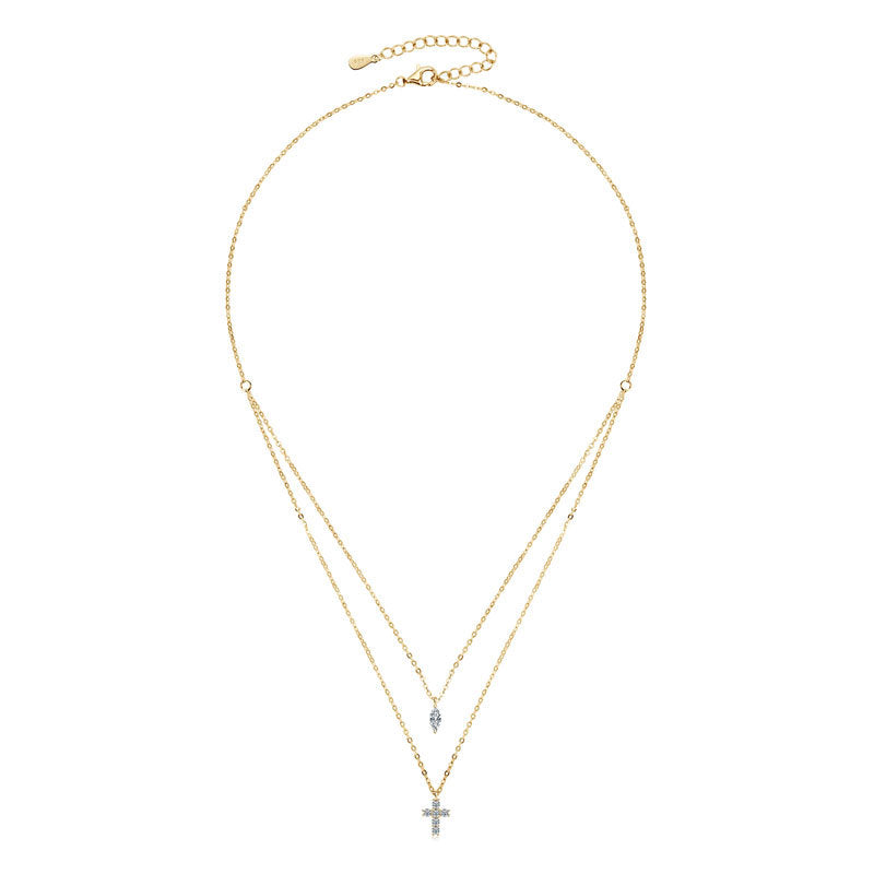 Double-Layer Cross Necklace in S925 Sterling Silver